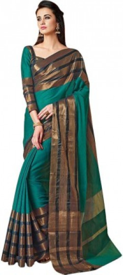 BAPS Striped Bollywood Cotton Silk Saree(Multicolor)
