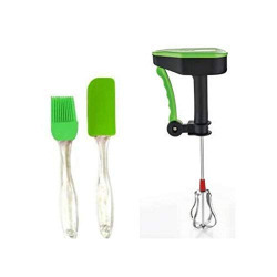 LEAWALL Kitchen Tools Combo Set - Silicon Basting Spatula- Oil Brush Set (23 cm) + Power Free Hand Blender r Latte Maker for Milk Coffee Egg Beater Juice.