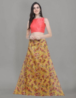 SAARA Digital Print, Floral Print Semi Stitched Lehenga Choli(Multicolor, Pink, Orange, Yellow)