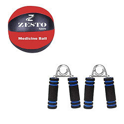 Zesto Synthetic Leather, Rubber Medicine Ball | Exercise Ball for Men, Women (1 kg + + Foam Handle Jand Gripper