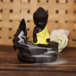 eCraftIndia Yellow Buddha Backflow Smoke Fountain Decorative Showpiece  -  11 cm(Polyresin, Yellow)