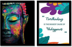 Modern Art Buddha In Peace Framed Paintings For Home Wall Dcor| Living Room Decoration| Peace Come From Within| Abstract Design Poster With Glass Grame| Colorful Posters| Set Of 2 Paper Print(14 inch X 11 inch, Framed)