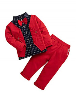 Hopscotch Boys Red Cotton Blazer Style Shirt & Pant Set with Bowtie for Ages 2-3 Years (LTL-1989285)