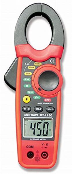 Metravi DT-1250 Digital Clamp Meter 0mm Jaw Size, AC Current up to 1000A Double Moulded Body