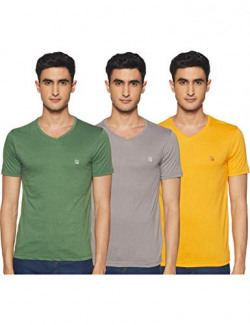 Cazibe Men's Solid Regular fit T-Shirt (Combo Pack of 3) (CZ11103_B.Green/Cement/Mustard L)