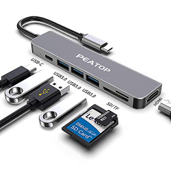 PEATOP 7-in-1 USB C Hub Docking Station for Laptop, Type C Male/Female 4K@60Hz HDMI Port, 100W PD3.0 Charging (HUB002)