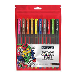 Classmate Octane Colour Burst-Multicolour Gel Pens (Pack of 10) | Gold & Silver Glitter Sparkle Pens|10 colour ink shades for art lovers and kids|Fun at home essentials
