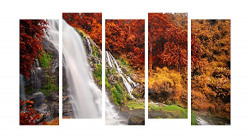 Paper Plane Design Photo Frames for Wall Decoration Waterfall Scenery View Picture Split Panels Art Decor Set of Paintings in Living Room Bedroom Hotel Office, Sun-Board, Size 27 x 50 inches, 5 Frame