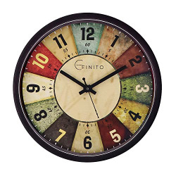 EFINITO 12.5 Inch Plastic & Glass Wall Clock - Classic Roulette (Multi, Vintage, Silent Movement, Black Frame).