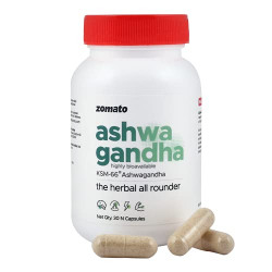 Zomato Ashwagandha with 600 mg of KSM-66 Ashwagandha | Helps improve Stress, Focus & Energy | Ayurvedic & Clinically Researched Ingredient | 30 Veg Capsules