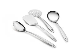 Classic Essentials Stainless Steel Cooking and Serving Spoon Set of 4, Complete Silver Kitchen Tool (Pack of 4)