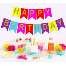 DECOR MY PARTY Happy Birthday Printed Banner For Birthday Party Decoration / Paper Hanging Items Banner(8.2 ft, Pack of 1)