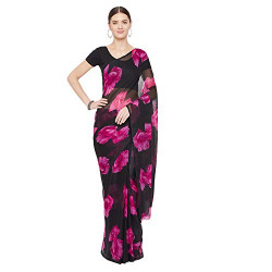 Womanista Women's Sheer Poly Chiffon Saree (TI1699, Black, One Size), onesize