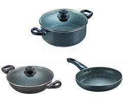 Prestige Omega Deluxe Granite Combo (Kadai 260mm with lid,Fry pan 280,Sauce pan 260mm with lid)