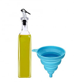 Oil Dispenser Bottle Airtight Lid, 500 ml Oil Bottle, Square, 1 pies oil Bottle And 1 Pies Funnel(Pack of 2)