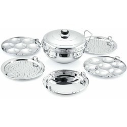 BMS Lifestyle Big Multi Kadai With Cooking Idlis, Dhoklas & Patras With Steamer Plate Induction & Standard Idli Maker (5 Plates , 14 Idlis ) Stainless Steel Steamer(3 L)