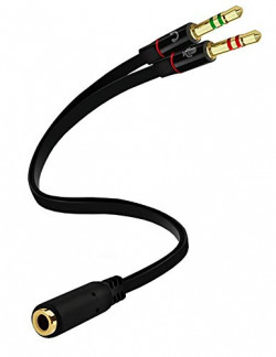 LS LAPSTER Quality Assured Gold Plated 2 Male to 1 Female 3.5mm Headphone Earphone Mic Audio Splitter Cable for PC Laptop Jet Black (ECO069)