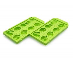 Mahaware Plastic Fruit Shaped Freezer | Fridge Ice Cube Tray Set (8 Fruits Shaped Ice Cubes) | Set of 2 | Parrot Green