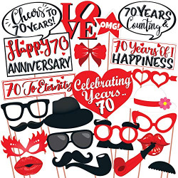 Wobbox 70th Anniversary Photo Booth Party Props DIY Kit, Red & White , Anniversary Party Decoration 25 Pcs