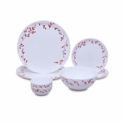 Larah By Borosil - Moon Series, Vintage 7 Pieces Opalware Dinner Set, White