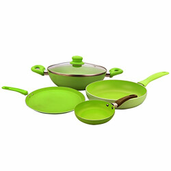 Wonderchef Induction Base Family Set with Free Mini Frying Pan, 4-Pieces, Green