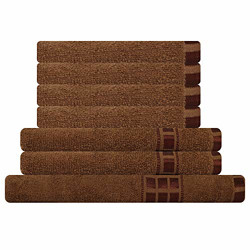 Eurospa Set of 7 Cotton Bath + Hand + Face Towel Set Brown