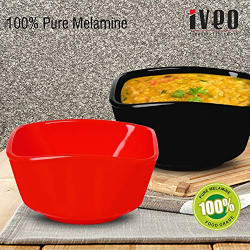 Iveo 100% Melamine Square Pudding Bowl Black + Red (2 Pcs Set)