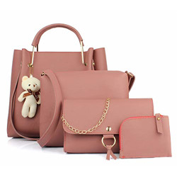 Mammon Women's PU Leather Handbag Combo (4-teddy-pink)