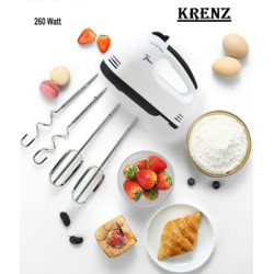 krenz 7-Speed Electric Hand Mixer / egg beater for Ice-cream, Cake Cream, Lassi, Butter Milk Maker with Stainless Steel Attachments 260 W Hand Blender(White)