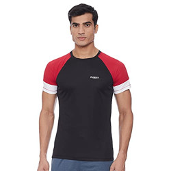 Fusefit Men's Geometric Regular T-Shirt (FFA-MT048-01-L_Navy / RED L)