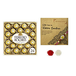 Vending India X Ferrero Rocher Rakshabandhan Gift Hamper with 1pc Rakhi & Roli , Chawal , Chandan & Mishri (Ferrero Rocher T24 (24 pcs))