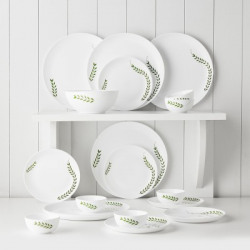 Larah by Borosil Pack of 19 Opalware Moon - Botanica Dinner Set(Microwave Safe)