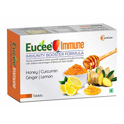 Eucee Immune-Chewable Curcumin Sugar free Tablets with Vitamin C & D Ginger Root In Delicious Honey Flavor Promotes Immunity-Joint Health-Anti-inflammation -120 Vegan Serving (Honey,Pack of 1)
