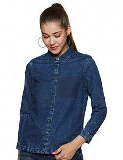 Wrangler Women's Plain Regular Fit Shirt (W29139628A79_Jsw-Blue_M)