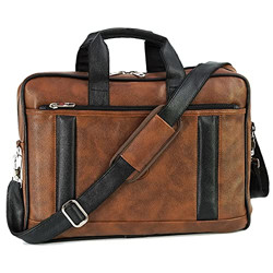 Storite PU Leather Laptop bag fits upto 14 inch Laptop Messenger Organizer Bag/Shoulder Sling Office Bag for Men & Women – (39 x 28 x 6 cm, Black Brown)