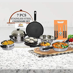 HOMEST 7 PCS Stainless Steel Induction Friendly COOKWARE Set with Knife and Chopping Board