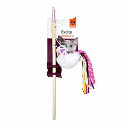 Barkbutler x Fofos Blocky Meow Bird Wand Cat Teaser Toy | Bell + US Grade Catnip Inside | for Kittens + Older Cats | Durable Wooden Stick + Robust Rope and Ribbons | Bird-Shaped Toy| Durable Pet Toy