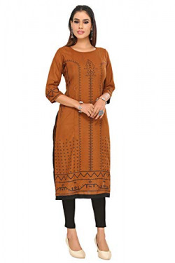 Jeff Co-op Pregnant Women's Cotton Maternity Cum Breastfeeding Straight fit Midi Printed Kurti for Pre and Post Pregnancy (Brown, XL)