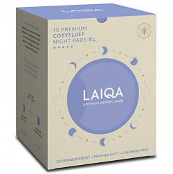 LAIQA Heavy Flow Night Pads - XL | Made with Natural Fibers | Chemical-Free Premium Sanitary Pads with 4 wings | 10 XL Sanitary Pads for Women