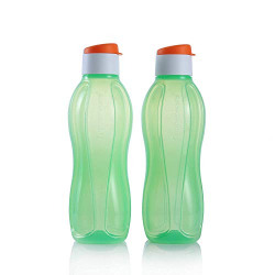 Tupperware Aquasafe Plastic Water Bottle, 1L, Set of 2, Green, White, Orange
