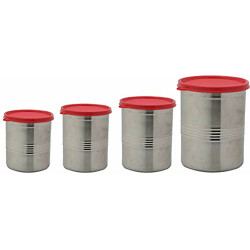 Signoraware Modular Steel Container Round 1000+1500ml+2000ml+6100ml, Set of 4, Red