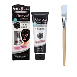 Angelie Charcoal Blackhead Mask Deep Cleansing, Purifying, Removes Excess Dirt & Oil Face Mask Blackhead Remover For Women & Men(Pack of 2) With Flat Face Pack Brush (1)