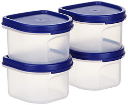Amazon Brand - Solimo Modular Plastic Storage Containers with Lid, Set of 4 (250ml each), Blue