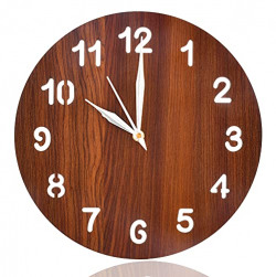 Heart Home Wooden Simple Numerical Round Shaped Wall Clock for Home Dcor Size 25 x 25 cm (Brown)