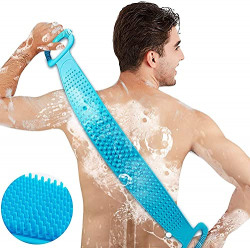 Silicone Body Back Scrubber, Double Side Bathing Brush for Skin Deep Cleaning Massage, Dead Skin Removal Exfoliating Belt for Shower, Easy to Clean, Lathers Well for Men & Women (Multicolor)