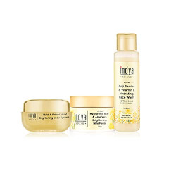 Indya Natural Festive Glow Kit with Under Eye Cream (30ml), Mini Facial (50gm) & Hydrating Face Wash (100ml) || Reduces dark circles || Moisturize the dry and sensitive under eye Area