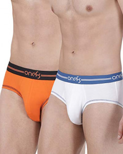 one8 by Virat Kohli Men's Cotton Brief (Pack of 2) (203D-WHITE/ORANGE_White/Orange_Small_White/Orange_S)
