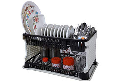 Mitron Kitchen Organizer Plastic Rack with Water Storing Tray, Plate Rack, Dish Rack, Plate Stand, Dish Stand, Utensil Rack - Black (Sink Pro+)