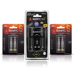 Smartcell CHR6R03-4 NimH AA/AAA/R22 9V Rechargeable Battery Charger + 2 AA 2500mAH + 2 AA 800mAH Rechargeable Battery