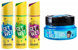 Set Wet Deodorant Spray Perfume, 150ml (Cool, Charm and Swag Avatar Pack of 3) and Cool Hold Strength Hair Gel, 250ml for Men